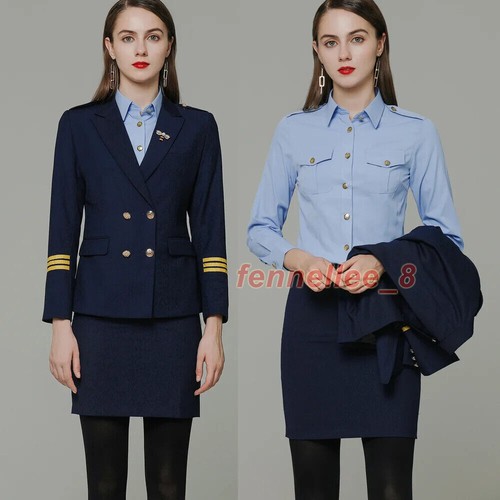 Women's Pilot Uniform Flight Captain Blazer Coat Formal Flight Attendant Costume - Picture 2 of 30