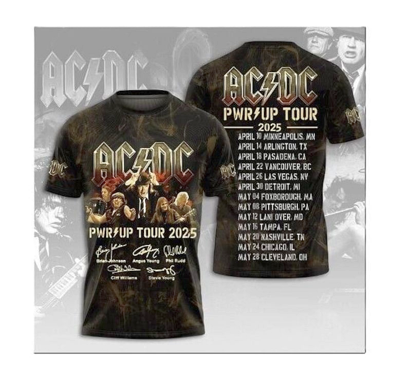 AC/DC 2025 Power Up World Tour North American Rock Band Tee  