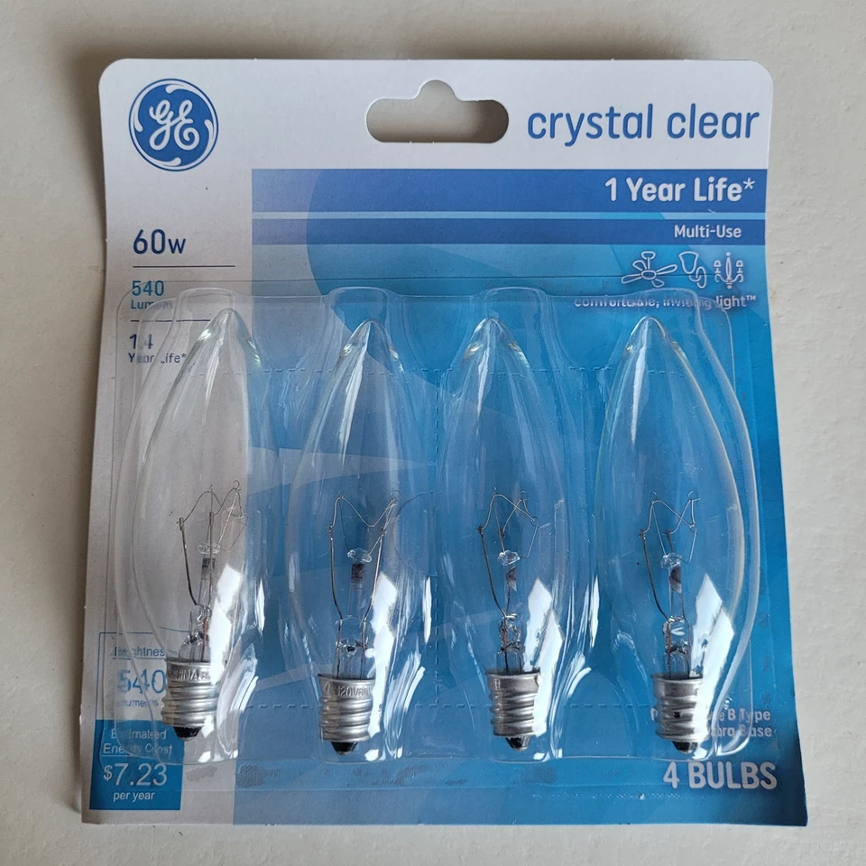 4 GE 60w Decorative B Multi Use Candelabra Base Bulbs Crystal Clear 4PK Bulb - Image 2 of 4