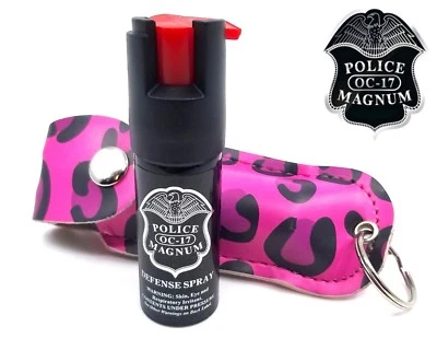 Police Magnum pepper spray 1/2oz Pink Doodle Keychain Holster Defense Security