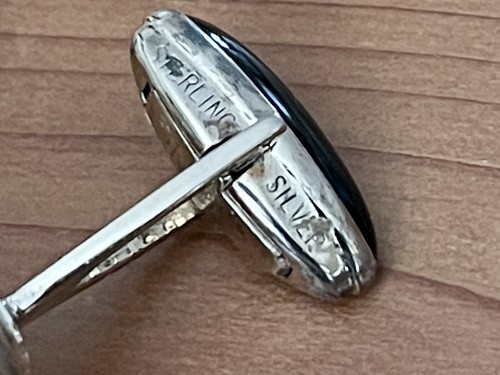 Gemelli metà secolo 1970 DaVinci sterling fiorentino inciso cabochon onice - Foto 18 di 20