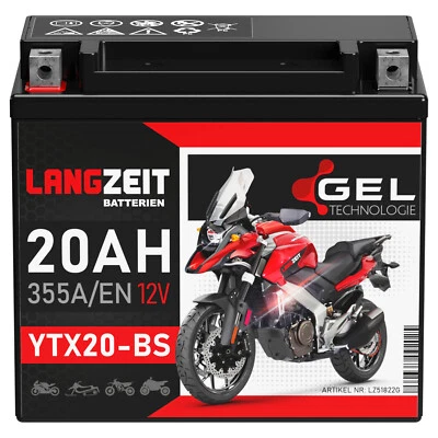 LANGZEIT BATTERIEN Langzeit YTX20-BS GEL Motorradbatterie 20Ah 12V 355A/EN 51822 CTX20-BS GTX20-BS