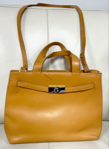 FURLA Italy Leather Handbag Purse Shoulder Bag Tote Vintage Large Size Rare