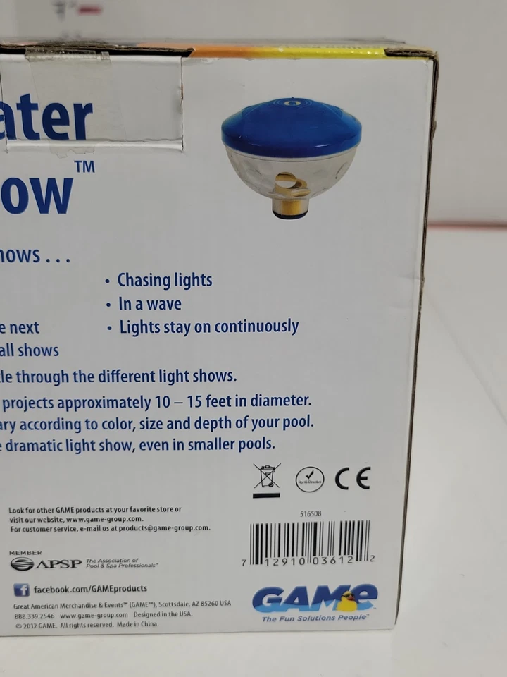 ИГРА 3550 ПОДВОДНОЕ СВЕТОВОЕ ШОУ ПЛАВАЮЩИЙ СВЕТОДИОДНЫЙ ДИСКО МЯЧ НОВЫЙ ~ ОТКРЫТАЯ КОРОБКА - Изображение 4 из 4