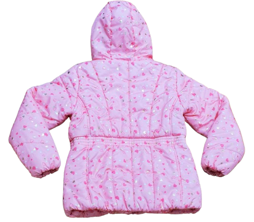 Rothschild Puffer Jacket Coat Pink Shiny Hearts Faux Fur Hood Girls Size 10/12 - Picture 4 of 6