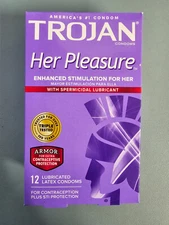 Trojan Her Pleasure Condoms With Spermicidal Lubricant - 12 ct
