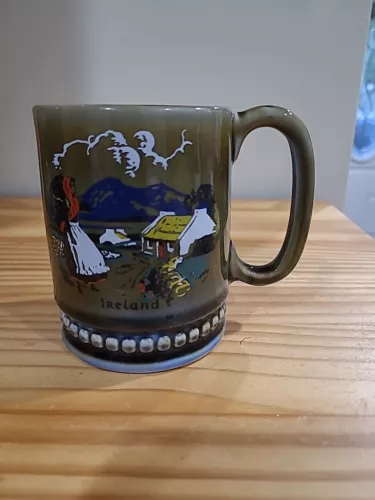 Vintage Wade Pottery Irish Porcelain Blue Green Coffee Tea Mug Beautiful