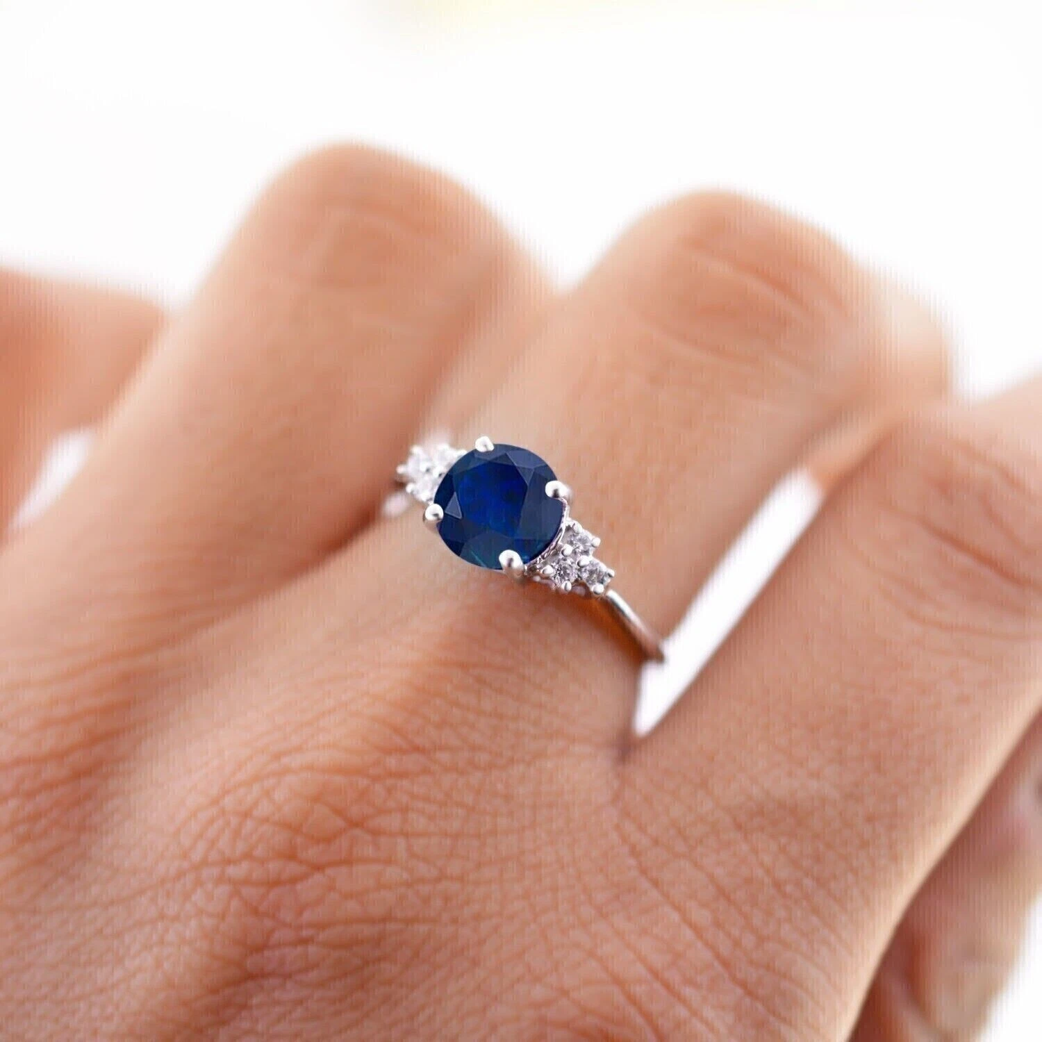 1Ct Round Cut Sapphire Lab Created Diamond Wedding Halo Ring 925 Sterling Silver