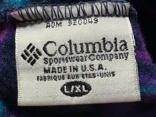 L /XL Vintage COLUMBIA USA Teal Purple FLEECE SKI STOCKING EAR FLAP TASSEL HAT - Picture 3 of 4