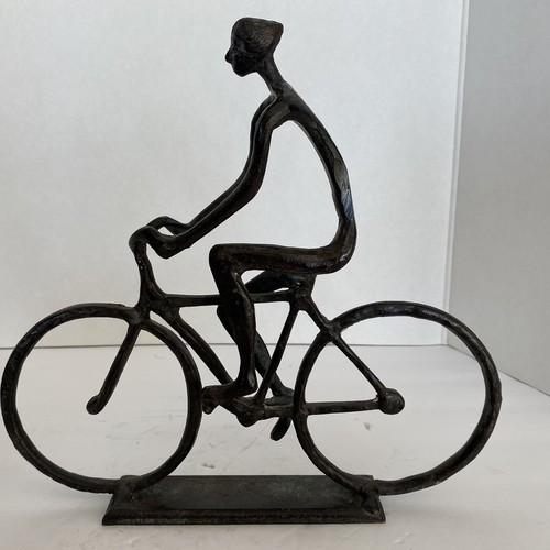 Bicyclist Cruiser Metal Sculpture Figurine Table Decor 10" Tall by 10" Long W260 - Picture 5 of 8