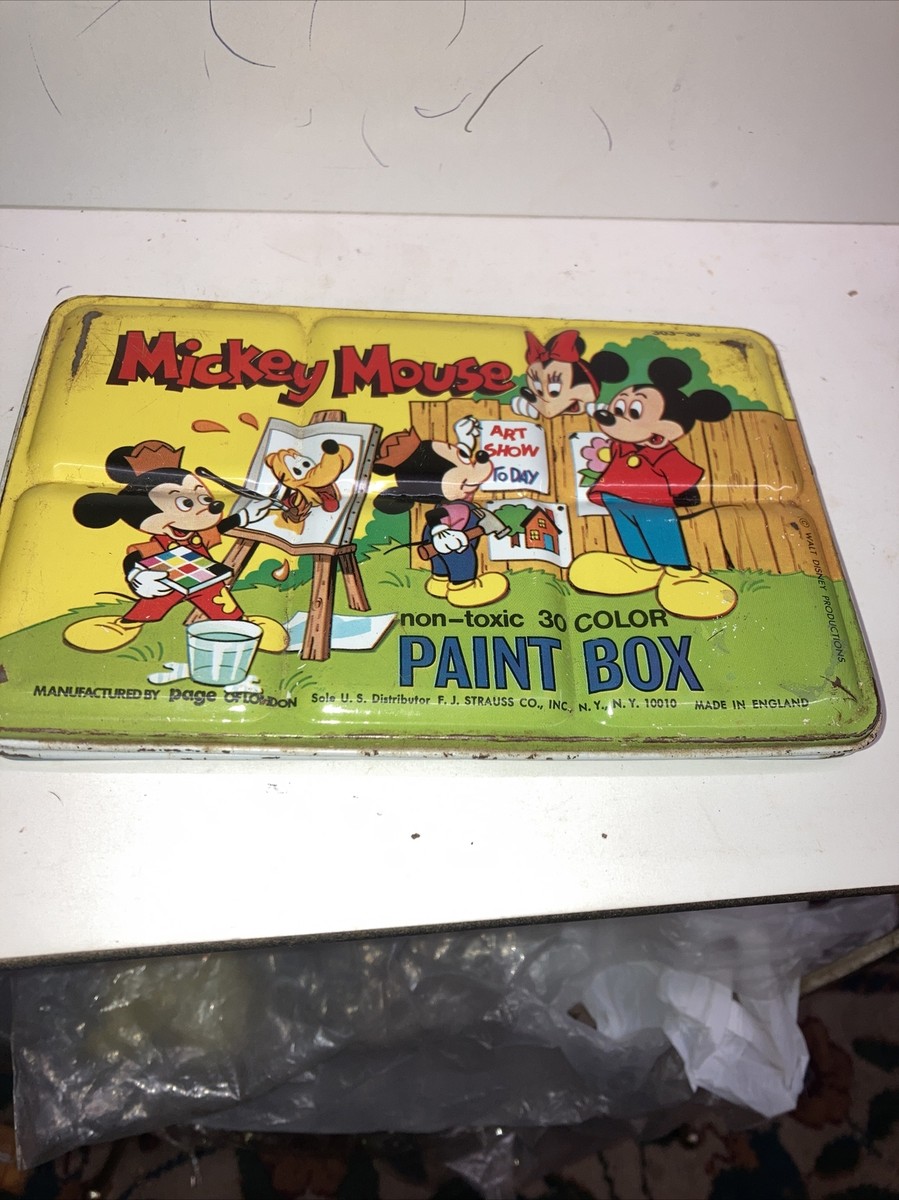 ♥ WALT DISNEY'S Mickey Mouse PAINT BOX ♥ Vintage (1948) Children's Disney Watercolor Metal Paint Box