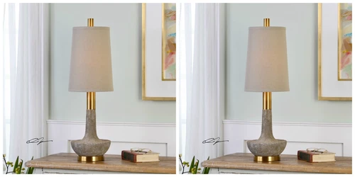 PAIR VOLONGO 31" TEXTURED STONE IVORY FINISH BUFFET TABLE LAMPS 29211 - Picture 1 of 4