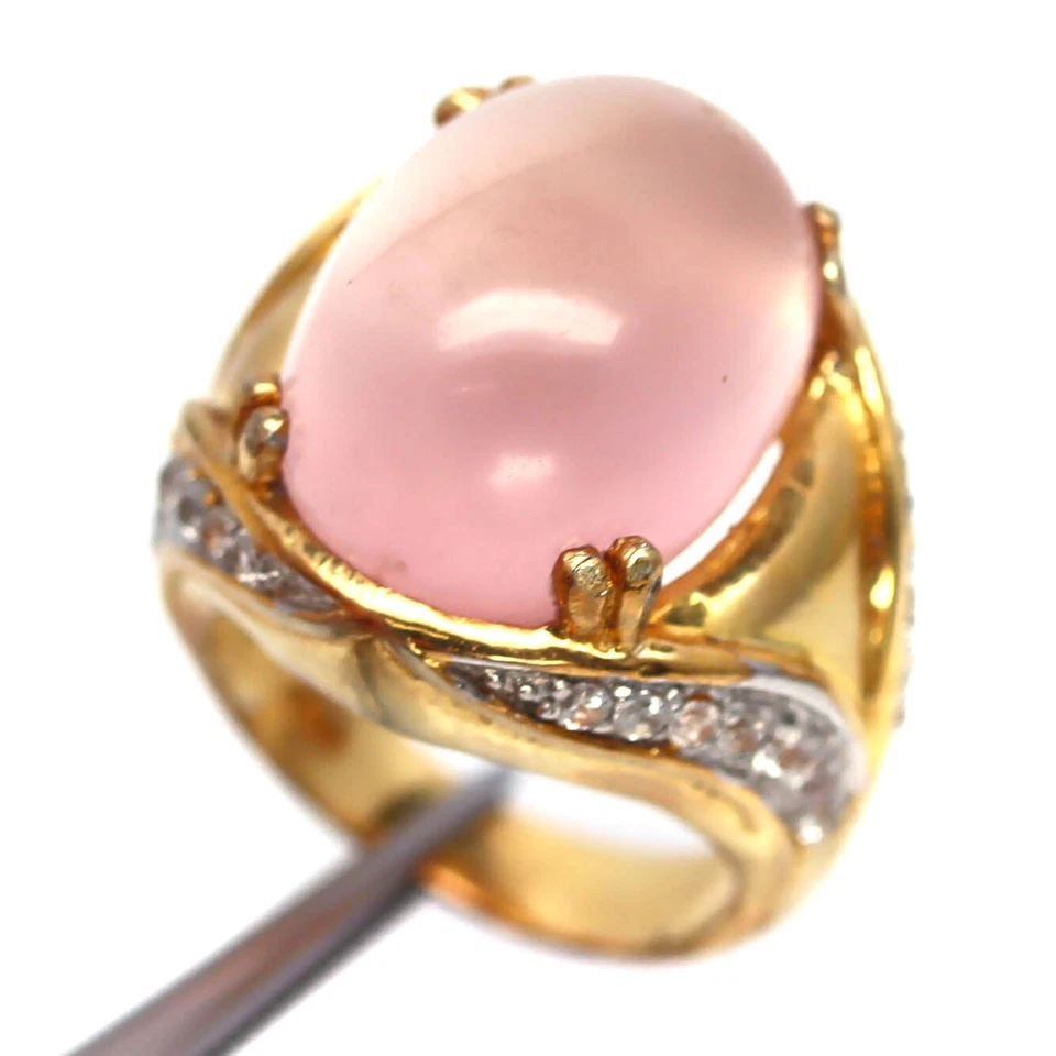 Кольцо из серебра 925 пробы с неотапливаемым розовым кварцем и белым цирконием размер 8 - Изображение 2 из 4