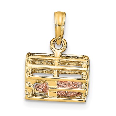 14k Two-tone Gold Moveable 3-D Lobster(Pink)In Trap Pendant 2.64gm L-0.63 Inch