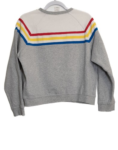 Disney Mickey Mouse Gray Sweatshirt Size S Rainbow Stripes Crewneck Pullover Cot - Picture 5 of 8