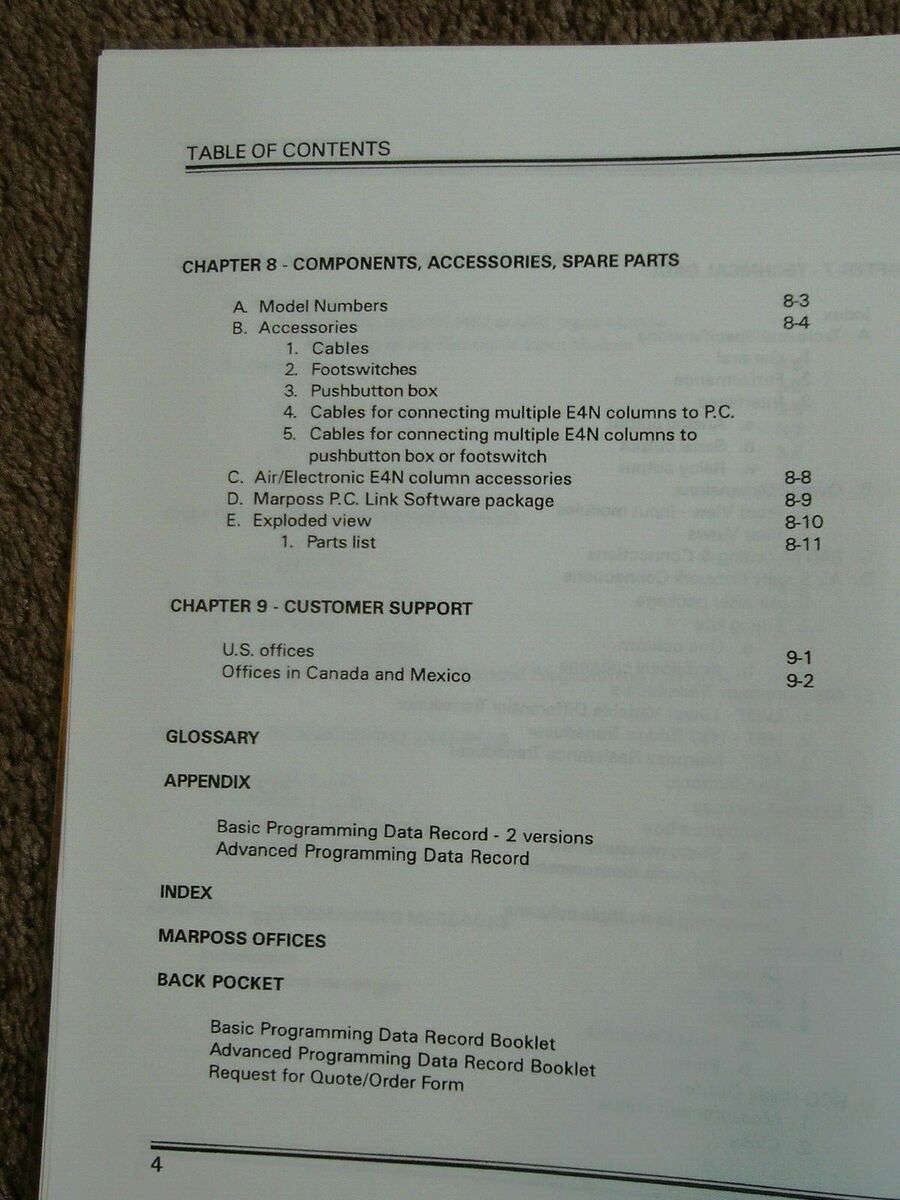 Marposs E4N V2.7 Digital Column Users Operation Programming Instructions  Manual