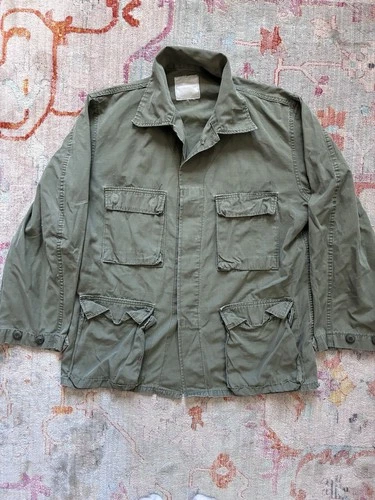 Vintage 80s US Military Vietnam OG-107 Hot Weather Rip Stop Poplin Shirt Medium