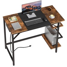 Computer Desk, Home Office Desk with Power Outlet, Writing Desk with 2 Shelve...