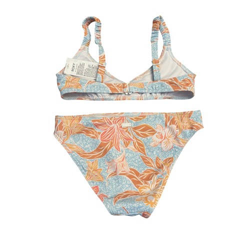 Roxy Girl Good Romance Athletic Swimsuit Set Sz 10 Orange Blue Floral Bikini NWT - Picture 3 of 5