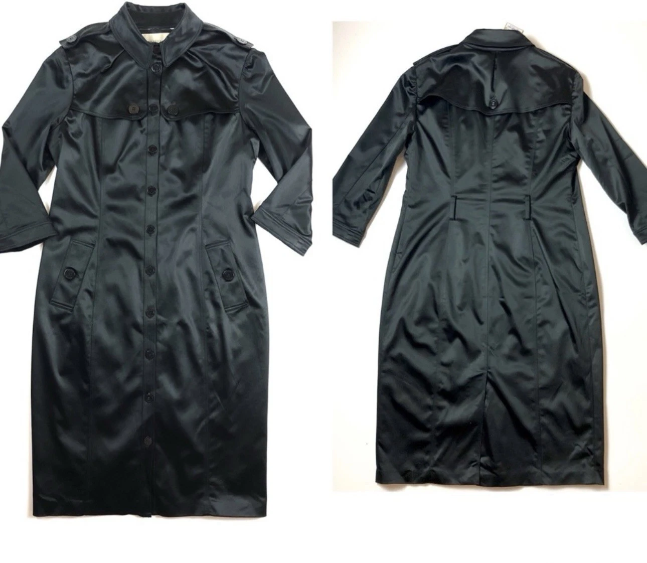 Burberry — NWT Vntg Burberry London Trench Coat Satin Black Jacket Sz 14 $895 NO BELT Italy