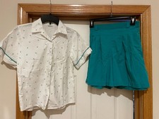 vtg Girl Scout shirt shorts uniform set sz 12 GS button front green perm pr USA