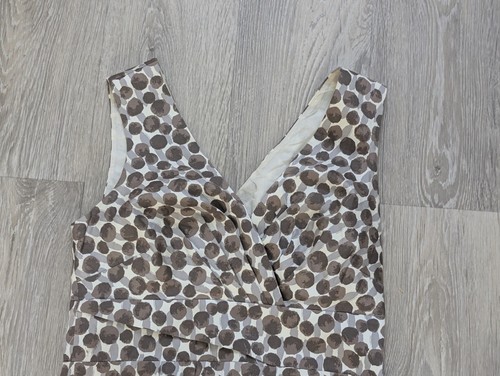 BODEN Cotton Ivory Brown Midi Dress UK 8 R Polka Dot Surplice Ruched Stretch - Picture 4 of 14