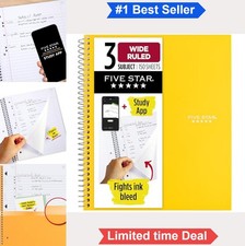 3 Subject Spiral Notebook Wide Ruled 150 Sheets 8 x 10.5 Perforated Water