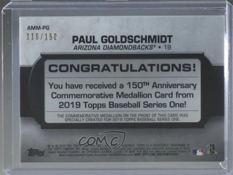 2019 Topps Commemorative Medallion 150th Anniversary /150 Paul Goldschmidt - Image 2 of 2