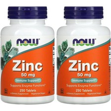 Now Foods Zinc, 50 mg, 250 Tablets, 2 Pack