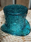 VINTAGE FENTON GLASS BLUE TEAL TOP HAT DAISY & BUTTONS TOOTHPICK/ CANDLE HOLDER