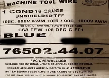 Carol 76502 18awg TFF Stranded Bare Copper PVC Hook Up Wire 90C/1000V Blue/100ft