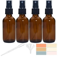4 PACK 2 oz Amber Small Glass Spray Bottles, Empty Spray Bottle for Hair, Plants