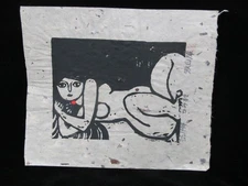 IWAO AKIYAMA Signed Limited Edition Japanese Woodcut Print Nude COMBING HAIR