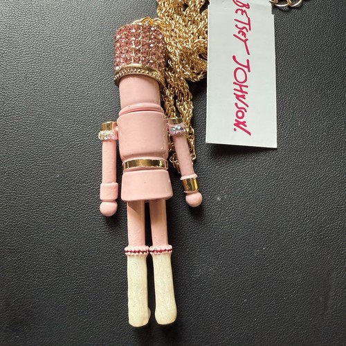 Betsey Johnson PINK CRYSTAL Nutcracker Soldier Pendant Long Necklace New w Tag - 第 7/8 張圖片
