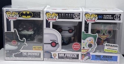 Funko Pop DC Batman Lot of 3 Drowned #424 Mr. Freeze #531 Joker #414 Exclusives