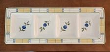 Gingham Blue Studio Nova Section Server 4-Part Relish Platter KT431 18"×7"×2"