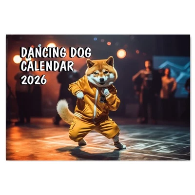 PACKWITH STICKER 2026 A4 Wall Calendar Month to View Dancing dogs Fun Dachshunds Calendar Stapled