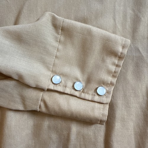 Western Wear Embroidered Pearl Snap Mens XL Tan Cowboy Rodeo Dress Shirt VTG - Picture 5 of 11