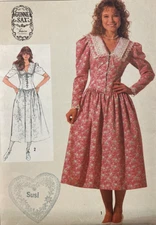 Simplicity Pattern 7371 Gunne Sax Lace Up Bodice Prairie Dress  Sz 12 Uncut FF