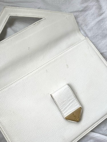 Yves Saint Laurent White Clutch Bag Leather Gold Hardware Used - Picture 4 of 24