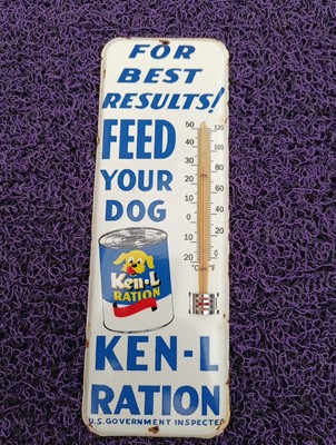 Vintage KEN-L RATION dog Feed Thermometer Tin merchandise 1950 No Porcelain
