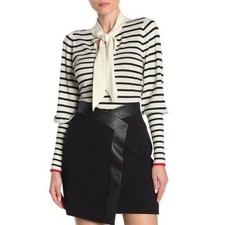 BCBG MAXAZRIA Women's Striped Tie Neck Pullover Sweater Size XS NWT