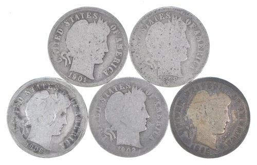 Better Lot 5 1901-O 1898 1906-S 1902-O 1892 Barber Dime 0.50 Face *209