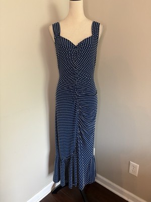 Maeve Anthropologie Bree Dress Midi Blue White Polka Dot Rockabilly 50s Medium