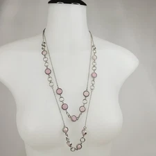 Charming Charlie Silver Tone Multistrand Fashion Necklace Lavender Discs Boho