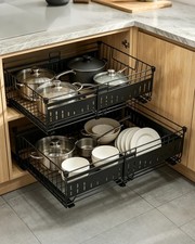 2 Pack Pull Out Cabinet Organizer, Expandable Drawer Organizer with Adjustabl...