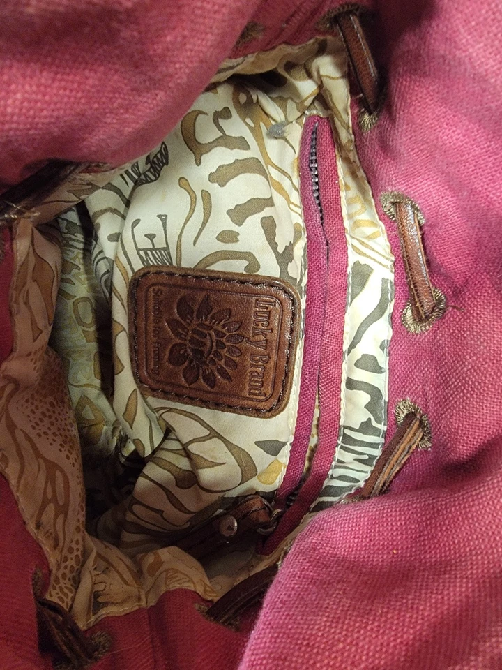 Lucky Brand Shoulder Bag Red Vintage Inspired Bucket Cinch - Image 4 of 4