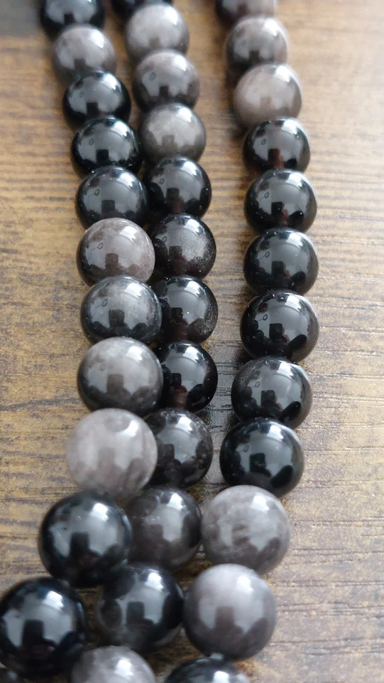 Silver Obsidian Beads Round 8-9mm - Image 3 of 4