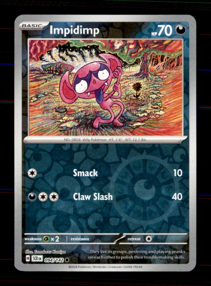 impidimp pokemon card evolves-from:marnies-impidimp  PkmnCards [D] Call for Family Search your deck for a Basic Pokemon and put it onto your Bench Impidimp - 121/190 (Mirror Holofoil)