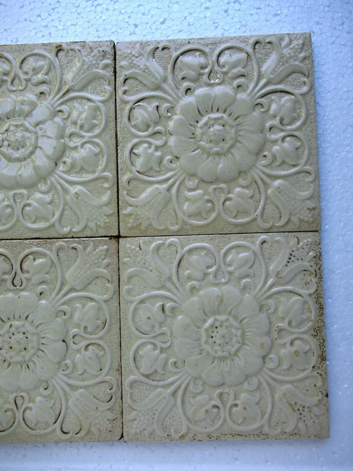 Azulejo antiguo Minton'S China funciona en stock en Trent Inglaterra floral en relieve 4 piezas "2 Foto 3 de 4